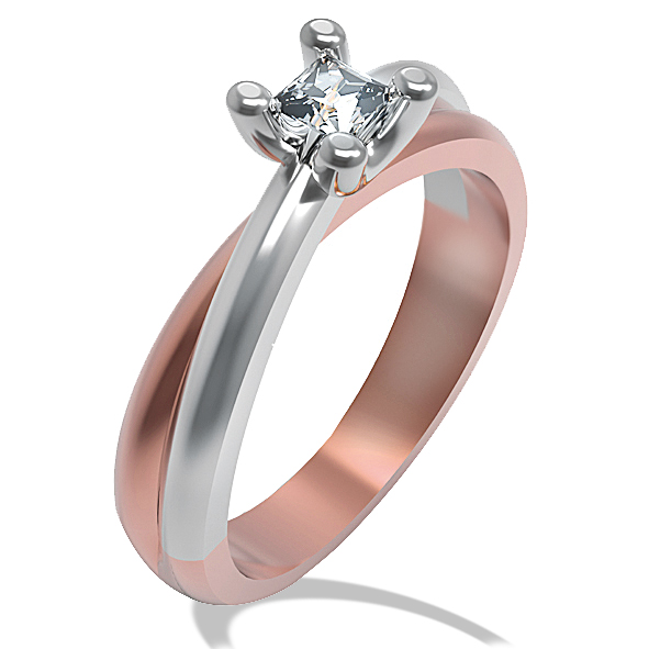 Anello solitario in Oro bianco e rosso con Diamante taglio