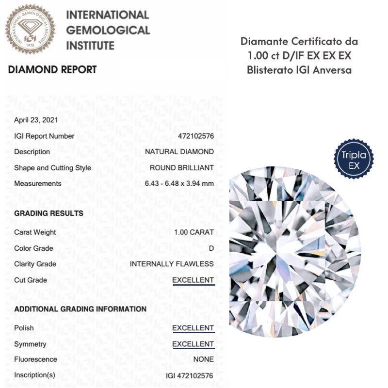 certificato igi di un diamante 3 excellent