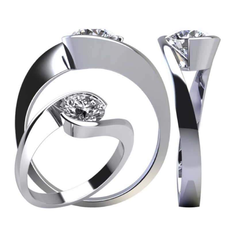 incassatura di un diamante in un anello a sospensione.