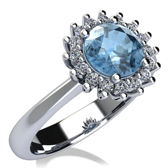 anello fiore diamanti con acquamarina