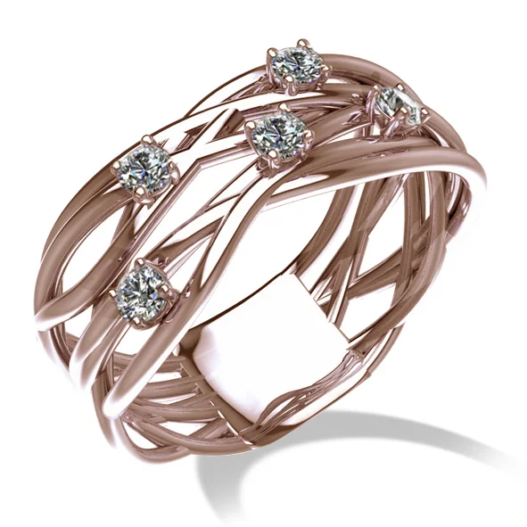 Anello in oro rosa 18 carati con struttura intrecciata e diamanti incastonati, design contemporaneo di alta gioielleria artigianale firmata TorinoGioielli