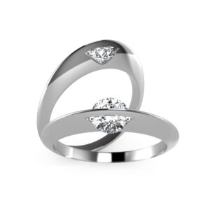 Anello solitario in oro bianco con diamante incassato in una montatura a filo lucido modello Giroluce di Alberto Ferrari, design moderno e minimale.