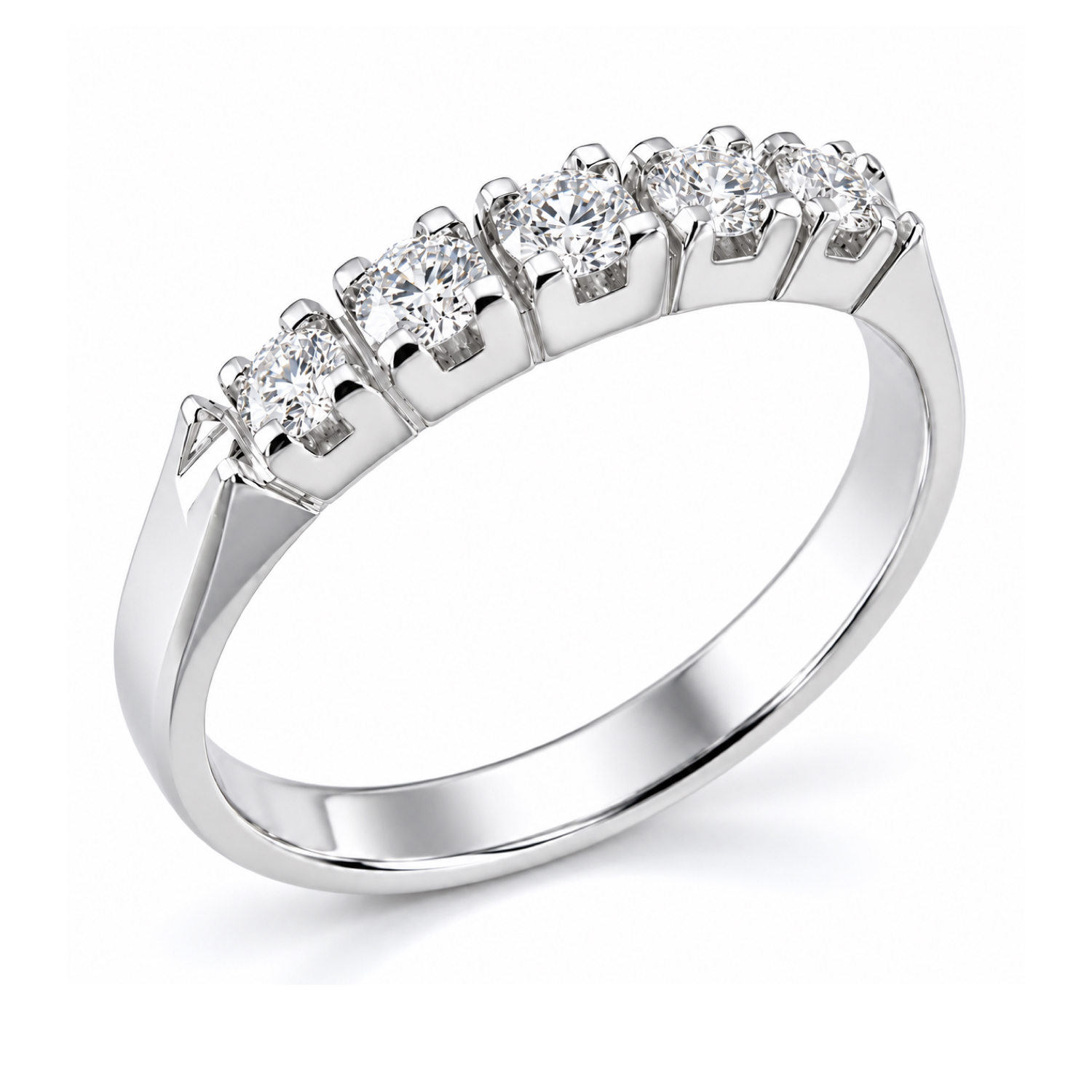 Fedina da 1.50ct con 5 diamanti da 0.30ct realizzata in oro bianco.