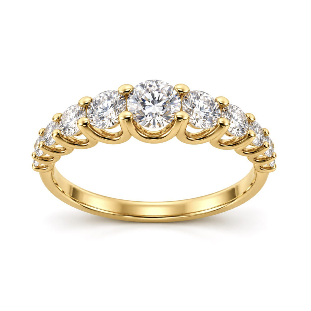 mezza veretta con diamanti naturali a scalare in oro giallo 18 carati.