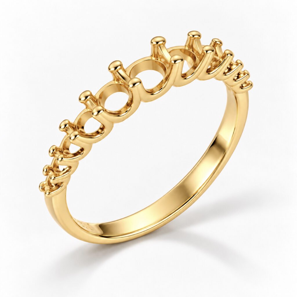 Montatura della mezza veretta in oro giallo senza diamanti, con castoni a scalare e griffe a vista. Montatura della mezza veretta in oro giallo senza diamanti, con castoni a scalare e griffe a vista.